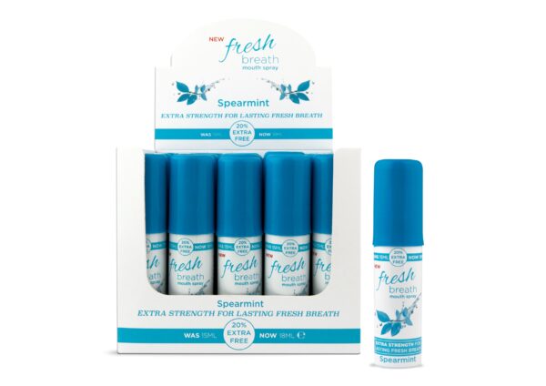 FRESH BREATH EXTRA STRENGTH MOUTH SPRAY SPEARMINT (blue) 20% EXTRA FREE 25 X 18ML