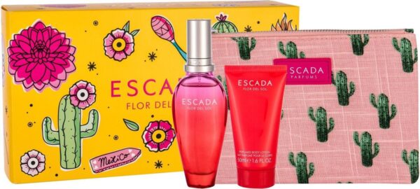 ESCADA FLOR DEL SOL 3PC WOMEN GIFT SET - 50ML EDT + 50ML BODY LOTION + CLUTCH BAG