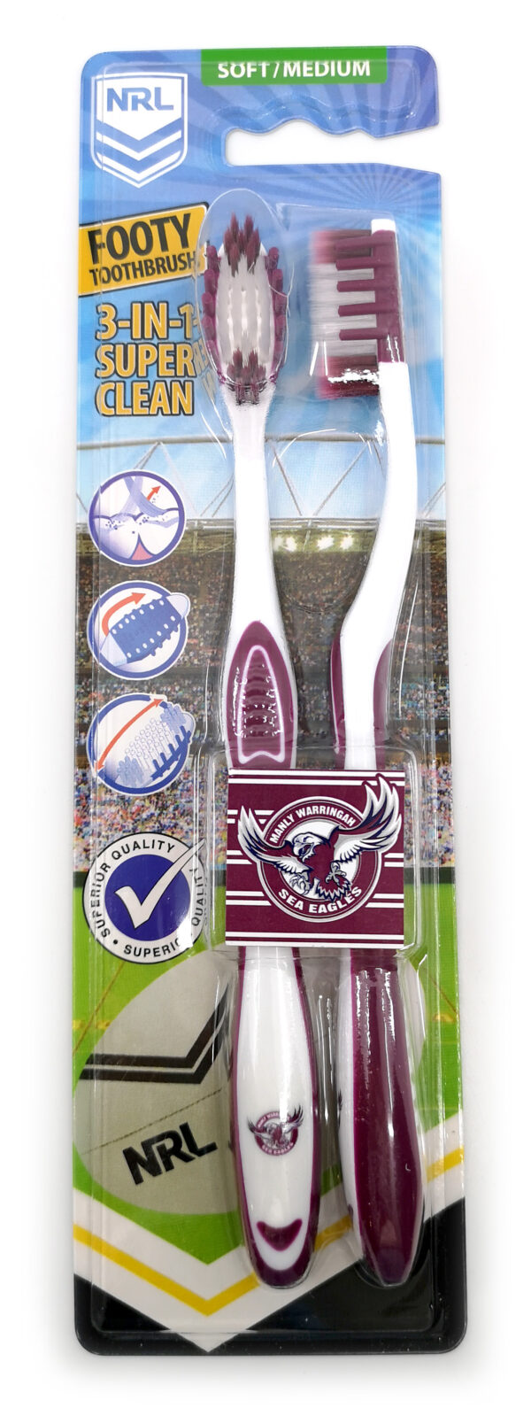 NRL - 2PK -MANLY WARRINGAH SEA EAGLES TOOTHBRUSHES