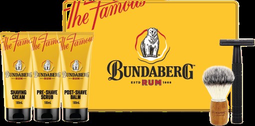 PREMIUM CASE EMBOSSED TIN SHAVING CREAM 100ML PRE SHAVE SCRUB 100ML SHAVE BALM 100ML SAFETY RAZOR 2PC SHAVING BRUSH