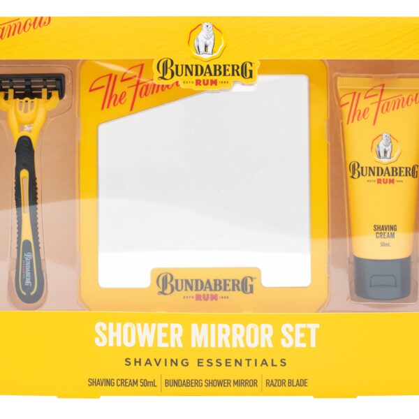 BUNDABERG RUM SHAVER SET WITH TIN CASE - EMBOSSED TIN,100ML SHAVING CREAM,  100ML PRE SHAVE SCRUB 100ML SHAVE BALM SAFETY RAZOR  2PC SHAVING BRUSH BELLY BANK PACKAGING