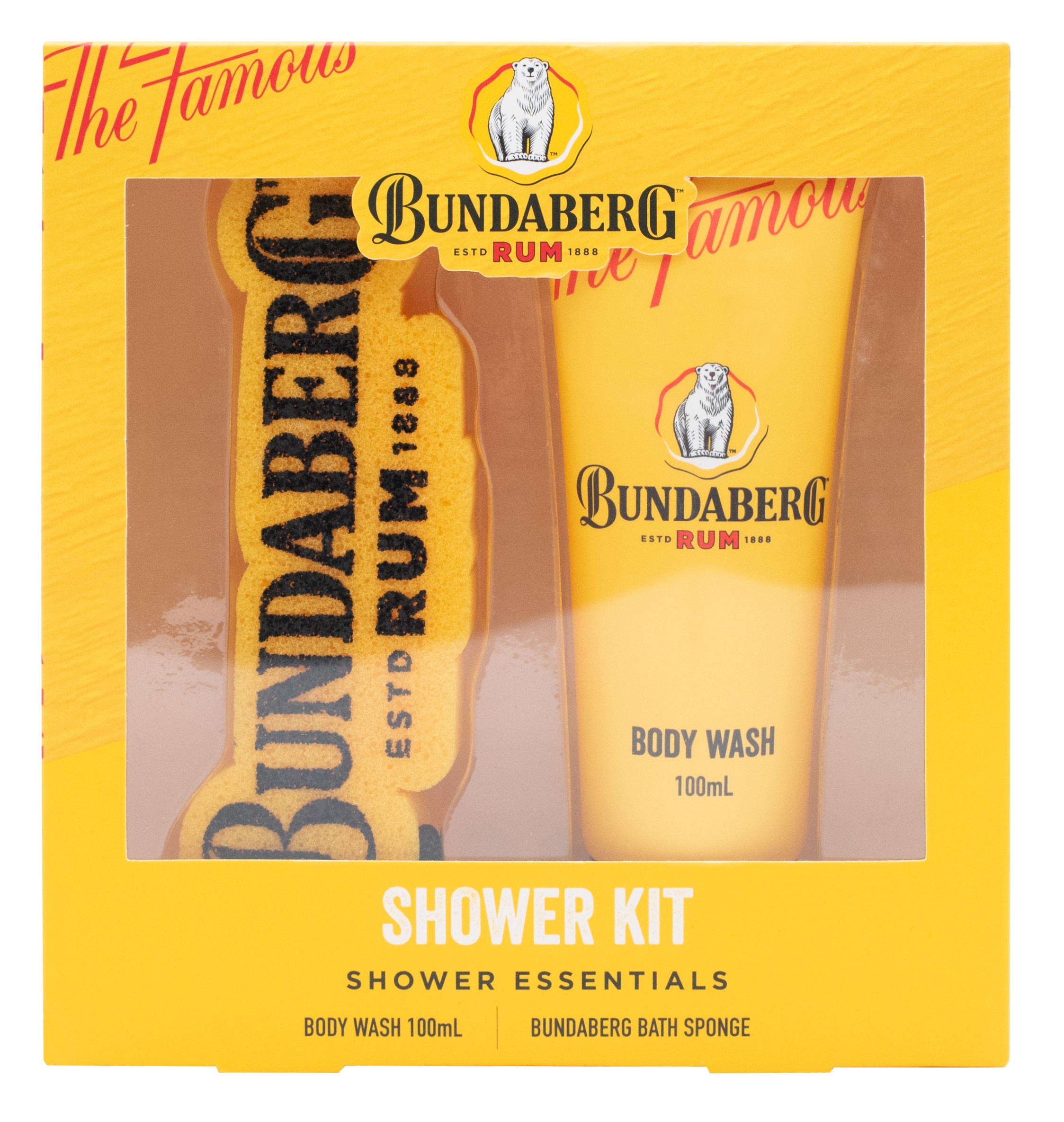 BUNDABERG SHOWER KIT SHAMPOO AND CONDITIONER 100ML LAZER CUT SPONGE GIFTBOX