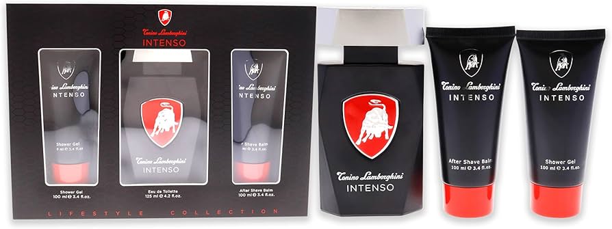 LAMBORGHINI INTENSO 3PC SET 125ML EDT SPRAY , AFTERSHAVE BALM 100ML & SHOWER GEL 100ML