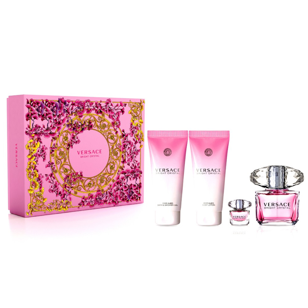 VERSACE BRIGHT CRYSTAL 4PC SET - EDT 90ML + BODY LOTION 100ML + SHOWER GEL 100ML + MINI REPLICA