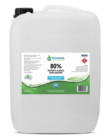 WHS HAND SANITISER ISO SPRAY 80% ALCOHOL 20 LITRE BOTTLE
