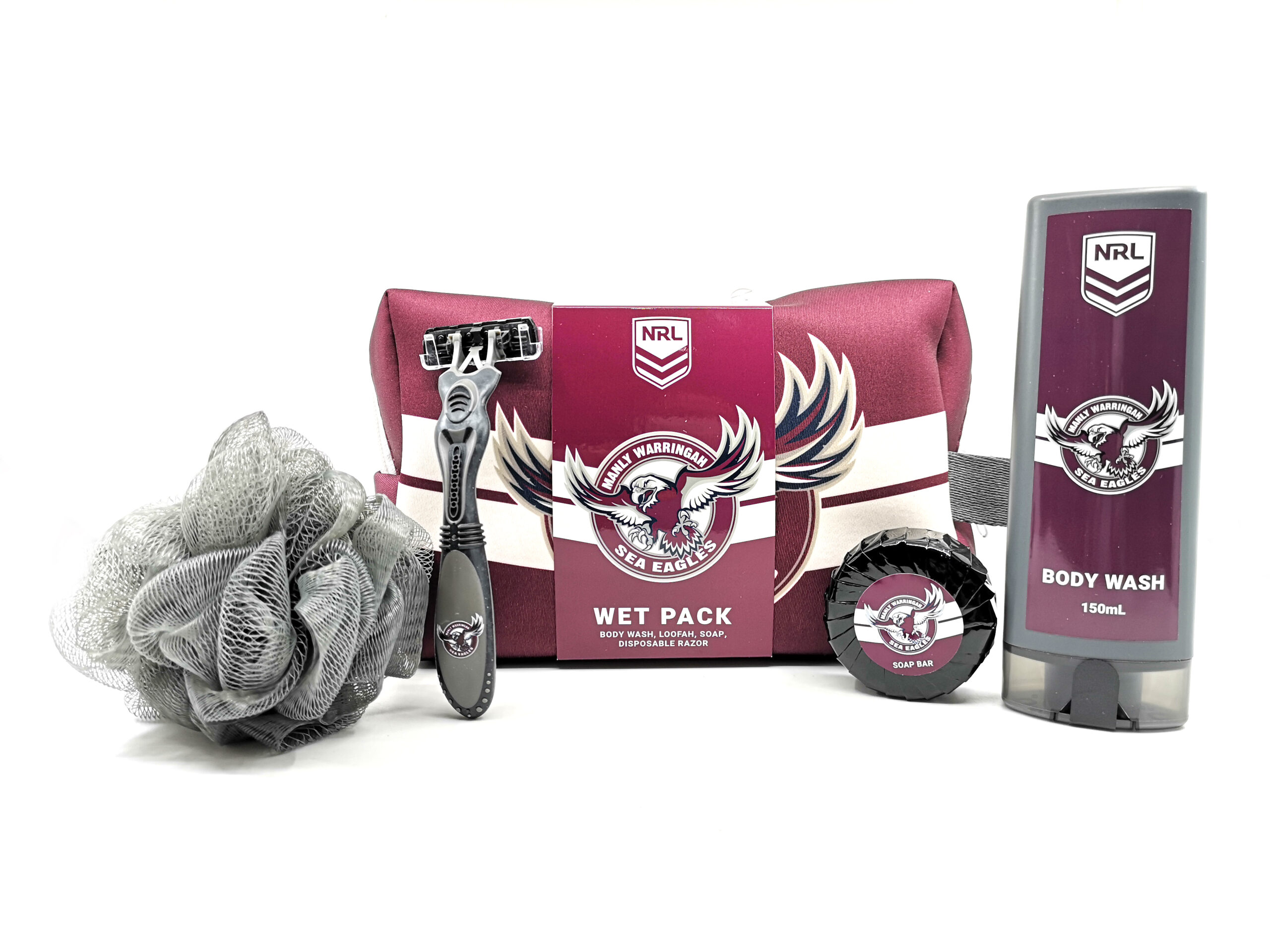 NRL TOILETRIES BAG GIFT SET MANLY SEA EAGLES 150ML BODY WASH - Image 2